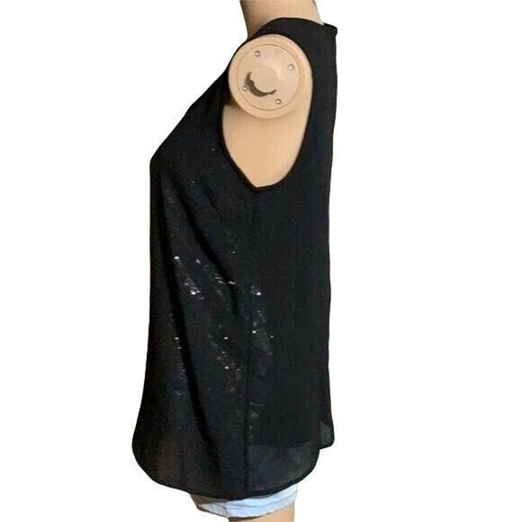 Forever 21 Womens Tank Top Sheer Over Silver Sequins Sleeveless Black Small - Picture 3 of 7